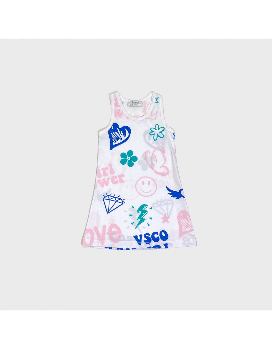 Φόρεμα για κορίτσι αμάνικο allover print, λευκό, Regular Fit, 95% βαμβάκι, 5% ελαστάνη. Φόρεμα για κορίτσι αμάνικο allover print, λευκό, Regular Fit, 95% βαμβάκι, 5% ελαστάνη.