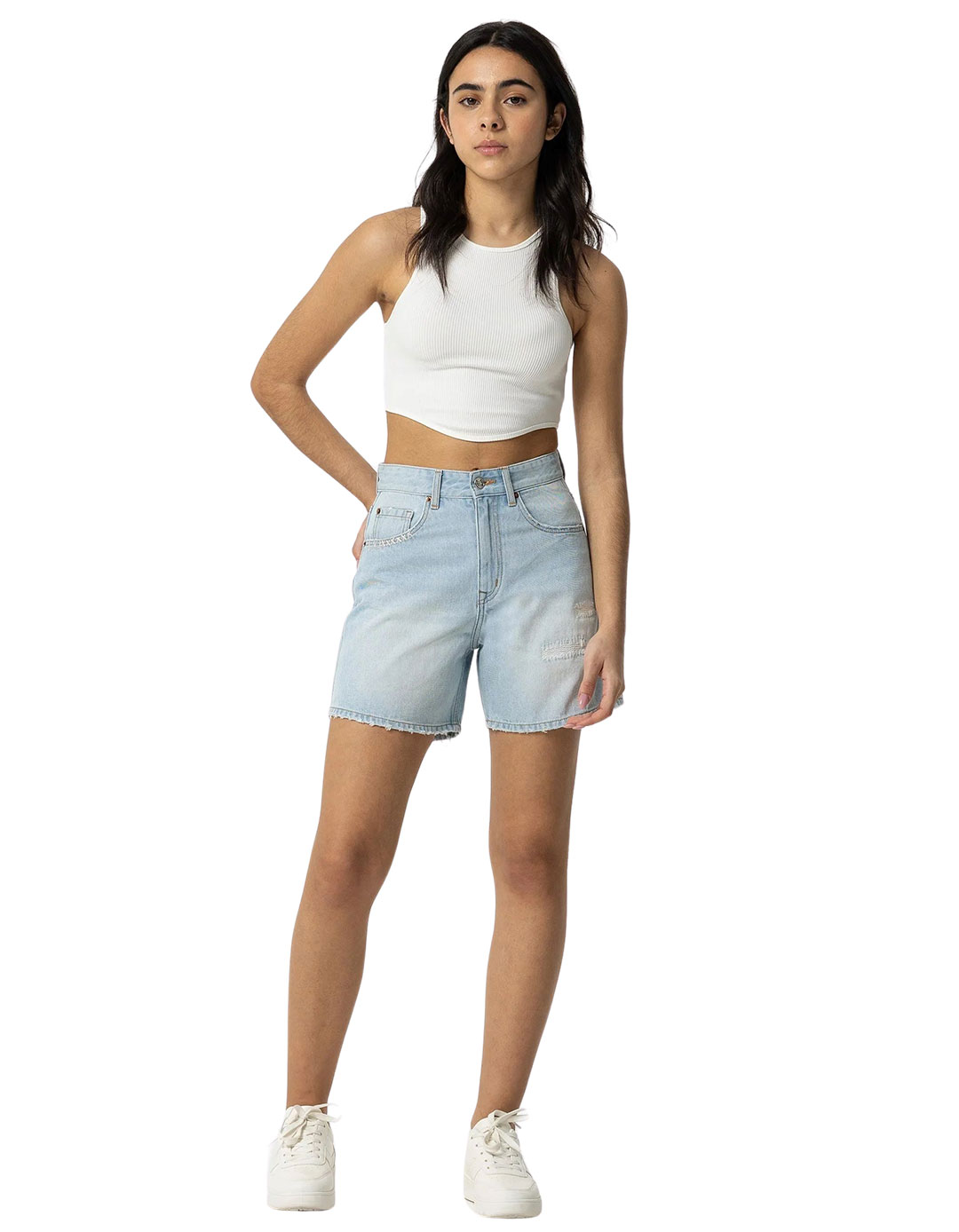 Mom Fit τζιν σορτς για κορίτσια με σκισίματα 100%cotton,μπλε.