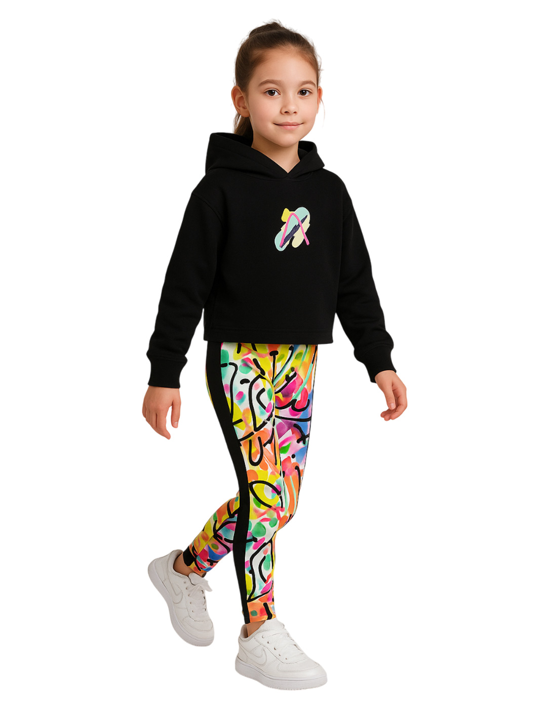 Action Sportswear Σετ Φούτερ μαύρο με Κολάν Allover για Κορίτσι.Regular Fit.