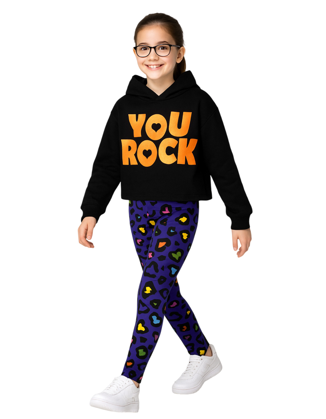 Αction Sportswear Σετ Φούτερ “YOU ROCK” με Κολάν Allover για Κορίτσι,μαύρο-μωβ..Regular Fit.