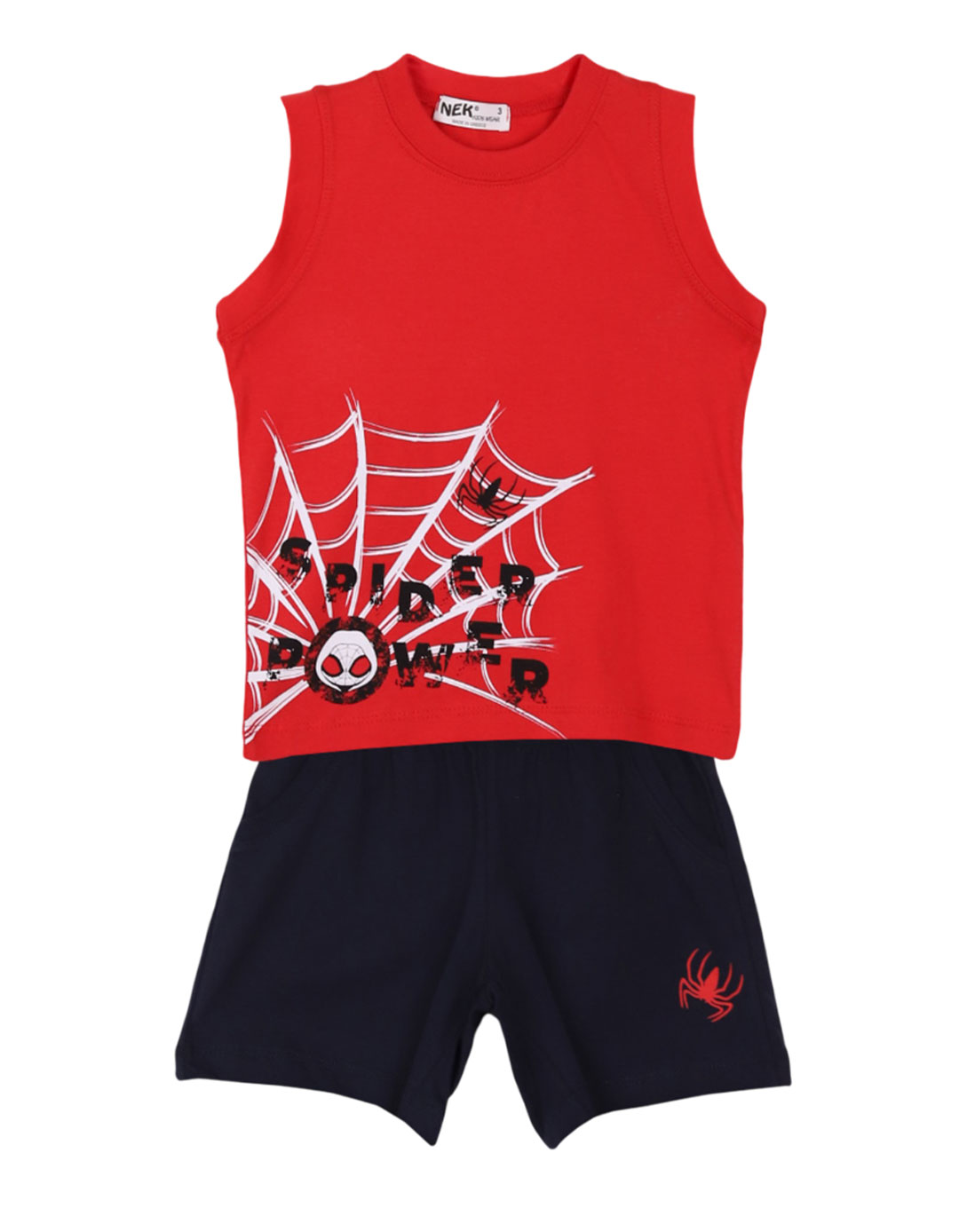 Παιδικό Σετ Αγόρι “Spider Power” – Αμάνικη Μπλούζα κόκκινη & Σορτς μπλε.Regular Fit, 100% βαμβάκι.