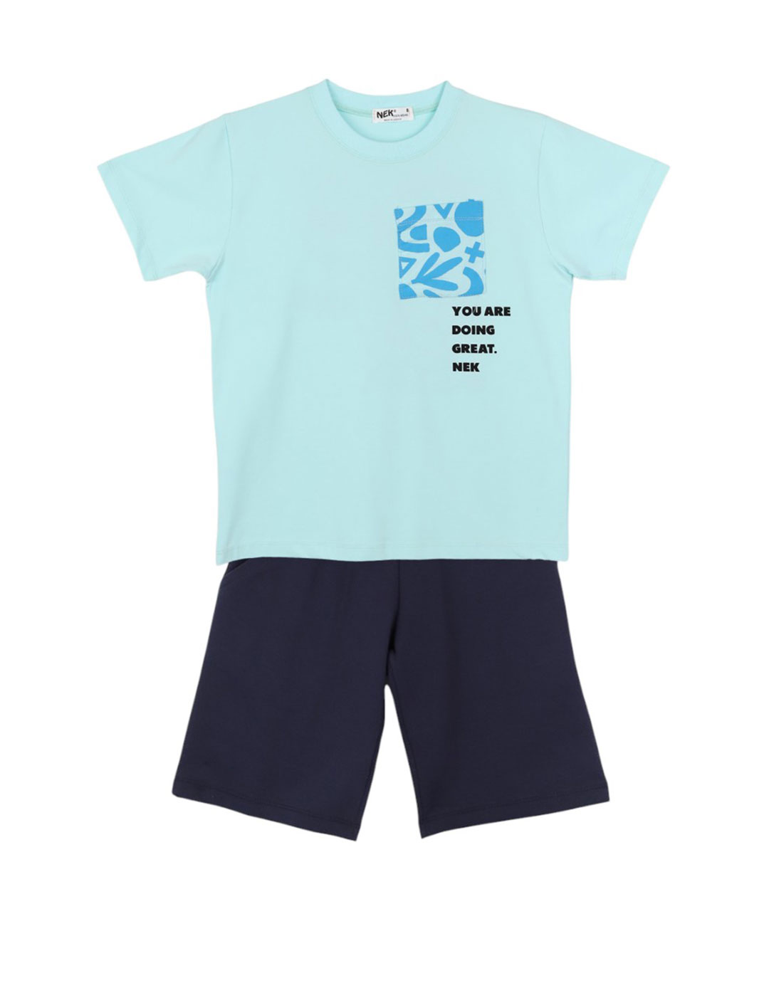 Σετ παιδικό για αγόρι άκουα-μπλε – Καλοκαιρινό outfit με άνεση & στυλ. Regular Fit, 100% βαμβάκι 