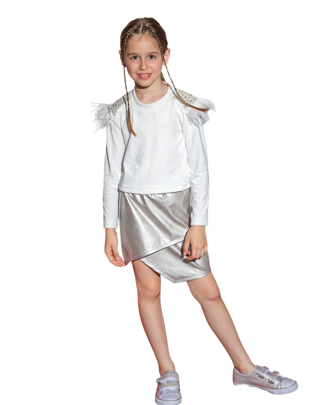 Φούστα για κορίτσι δερματίνη, ασημί, Slim Fit, 100%Vis, 100%Pu. Φούστα για κορίτσι δερματίνη, ασημί, Slim Fit, 100%Vis, 100%Pu.