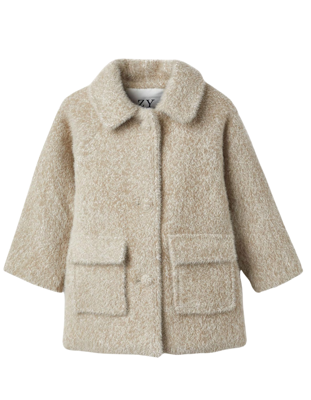 Γούνινο παλτό με τσέπες για κοριτσάκι, μπεζ, Slim Fit, 52% πολυαμίδι, 48% πολυεστέρας.