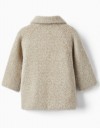 Γούνινο παλτό με τσέπες για κοριτσάκι, μπεζ, Slim Fit, 52% πολυαμίδι, 48% πολυεστέρας.