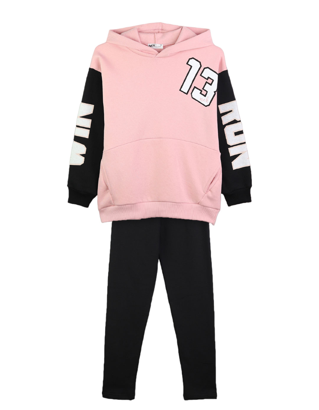 Παιδικό σετ για κορίτσι με κουκούλα ροζ-μαύρο, Regular Fit, 80% βαμβάκι, 20% πολυεστέρας. Παιδικό σετ για κορίτσι με κουκούλα ροζ-μαύρο, Regular Fit, 80% βαμβάκι, 20% πολυεστέρας.