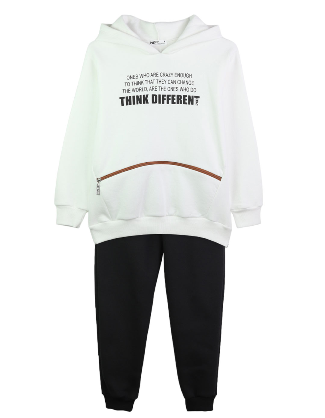 Παιδικό σετ φόρμα για αγόρι με κουκούλα, εκρού-μαύρο,Regular Fit, 80% βαμβάκι,20% πολυεστέρας.