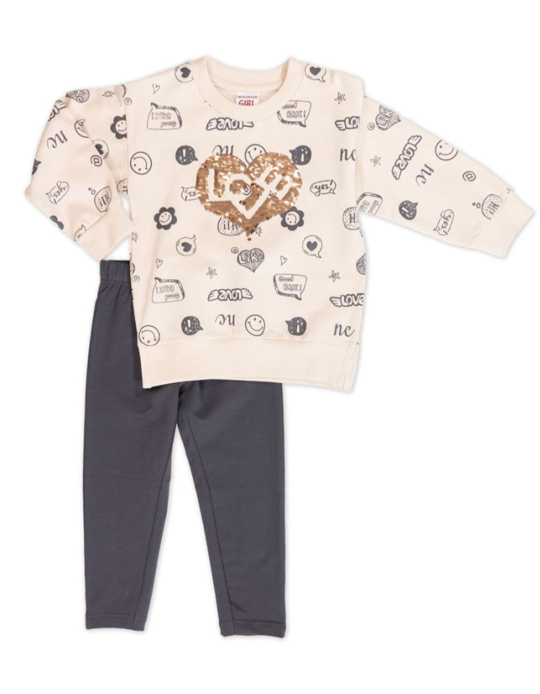 Παιδικό σετ για κορίτσια  μπεζ- ανθρακί με κολάν, Regular Fit, 60% βαμβάκι, 40% πολυεστέρας, 58% βαμβάκι, 37% πολυεστέρας, 5% ελαστάνη. Παιδικό σετ για κορίτσια  μπεζ- ανθρακί με κολάν, Regular Fit, 60% βαμβάκι, 40% πολυεστέρας, 58% βαμβάκι, 37% πολυεστέρας, 5% ελαστάνη.