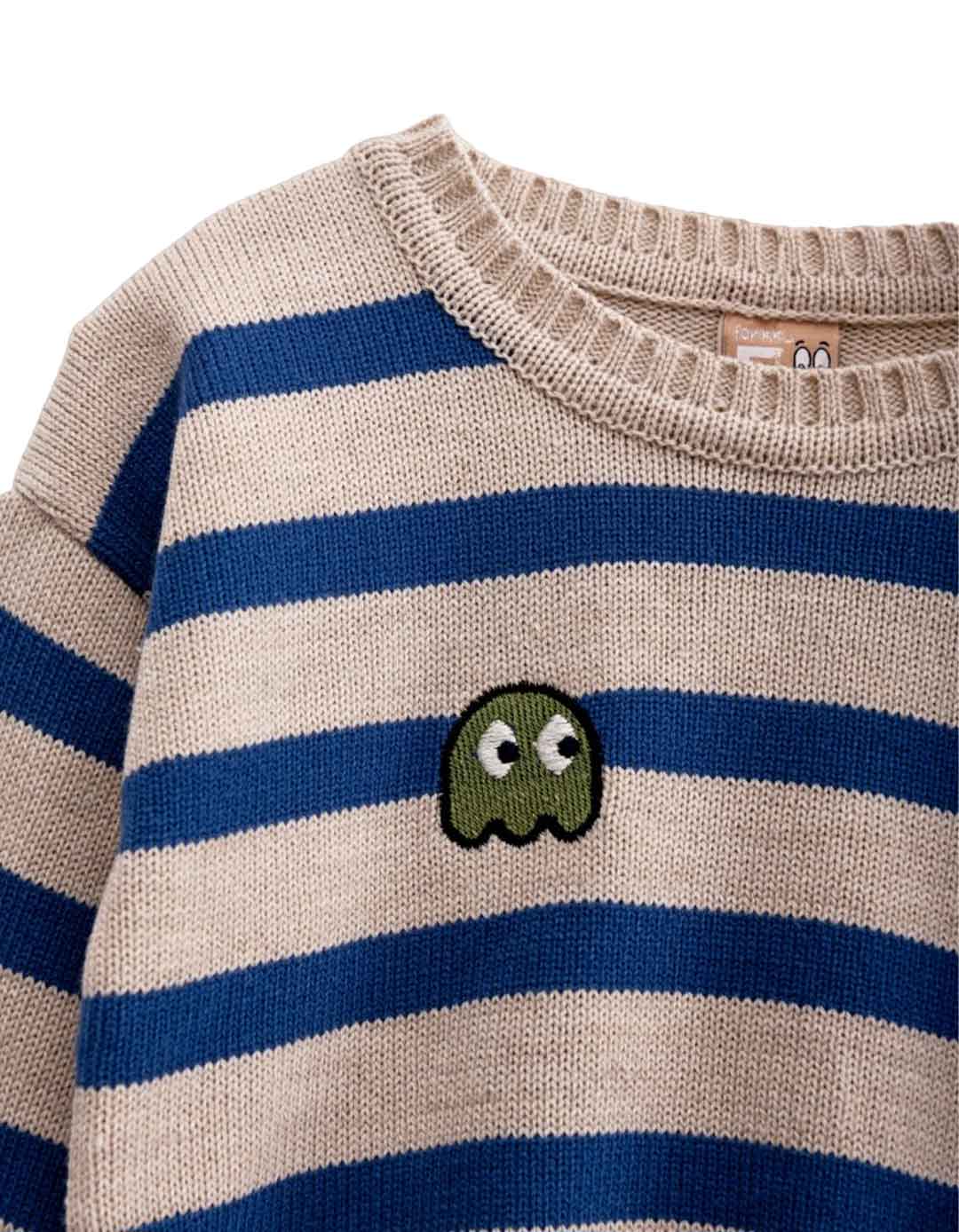 Μπλούζα πλεκτή για αγόρι σε χρώμα  μπεζ - μπλε, Regular Fit, 100% ακρυλικό.
