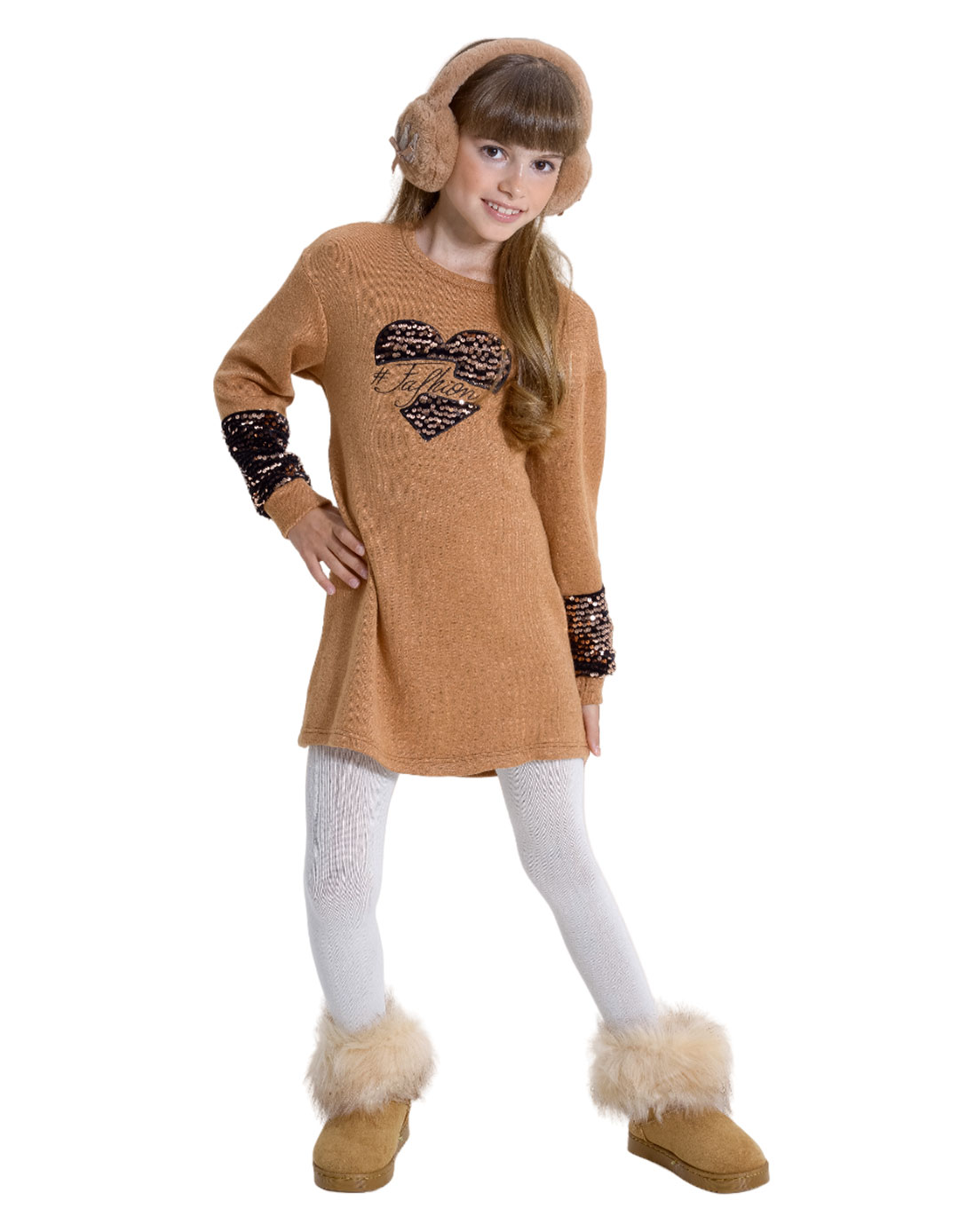 Πλεκτό φόρεμα κορίτσι καφέ