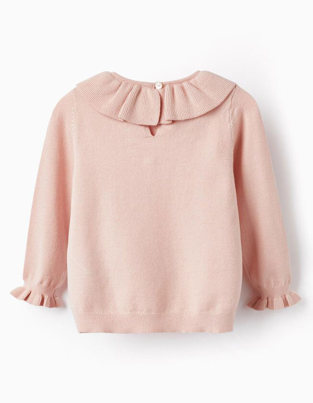 Πλεκτή μπλούζα με βολάν για κορίτσι ροζ