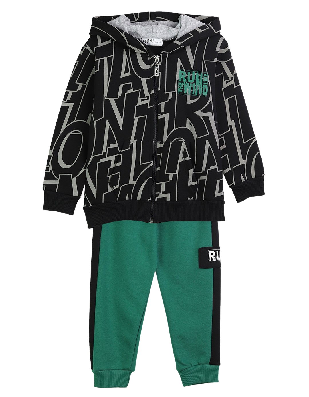 Παιδικό σετ φόρμα για αγόρι με ζακέτα, μαύρο-πράσινο, Regular Fit, 80% βαμβάκι,20% πολυεστέρας.