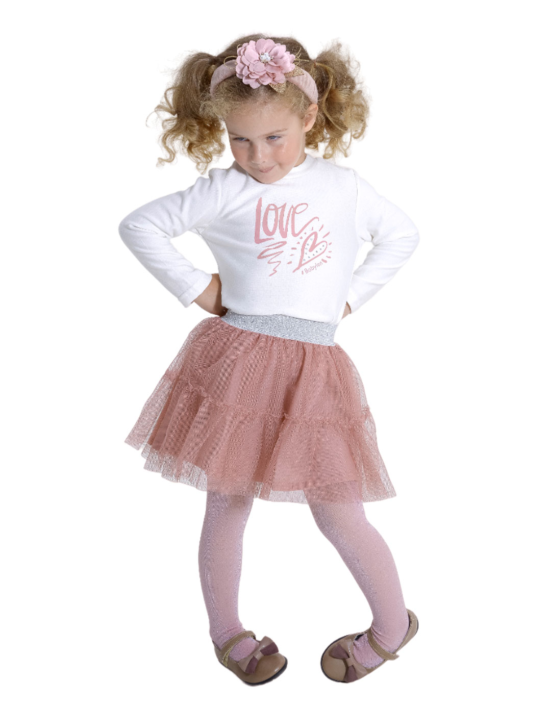 Σετ φούστα και μπλούζα για κορίτσι εκρού-ροζ, Regular Fit, 20%βαμβάκι, 28%βισκόζη, 48%πολυεστέρας, 4%ελαστάνη.