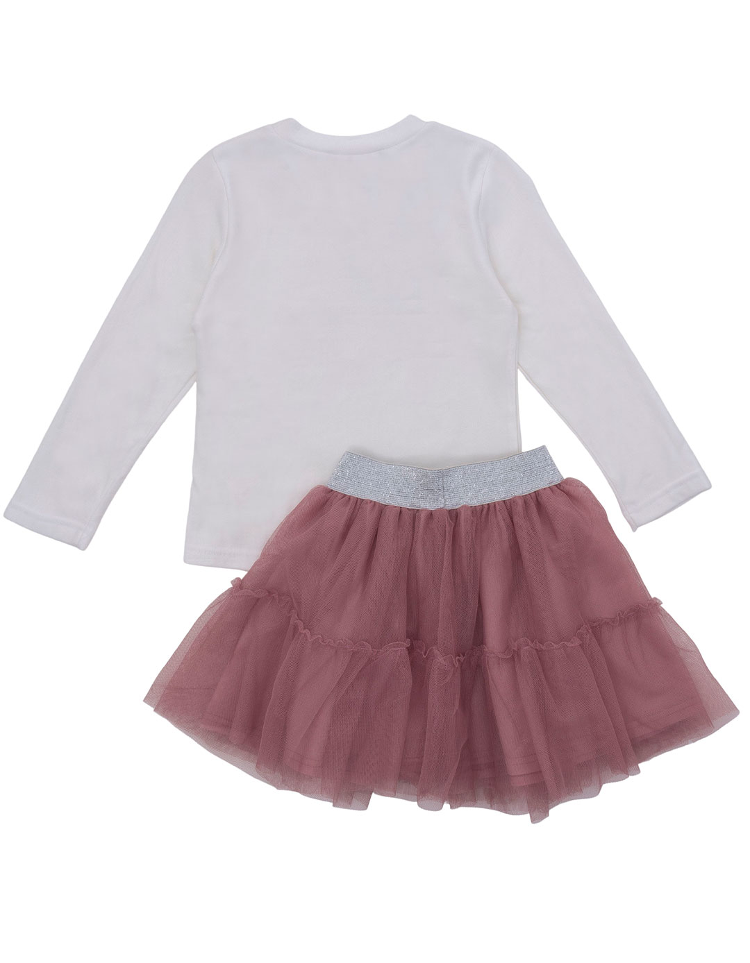 Σετ φούστα και μπλούζα για κορίτσι εκρού-ροζ, Regular Fit, 20%βαμβάκι, 28%βισκόζη, 48%πολυεστέρας, 4%ελαστάνη.