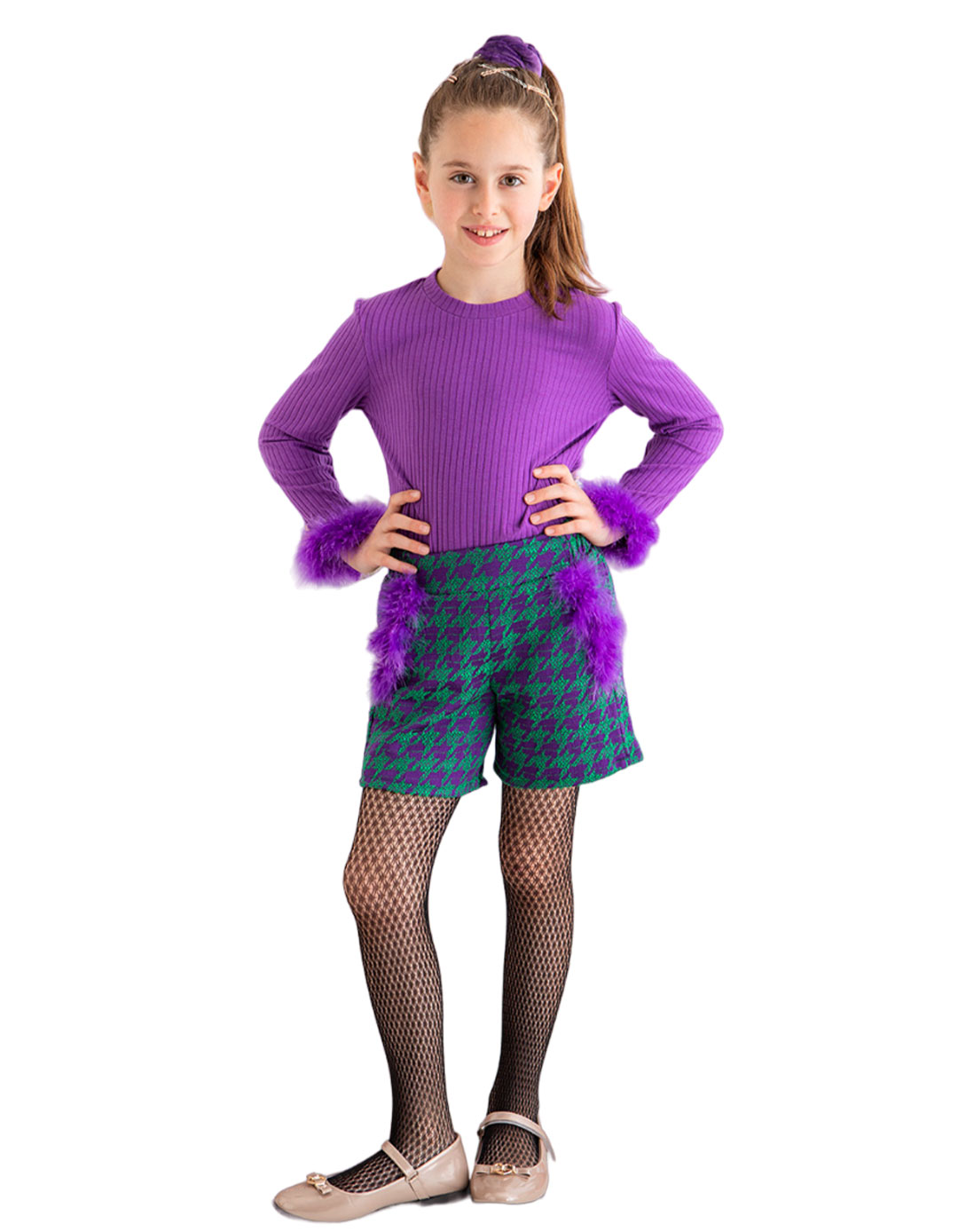 Σετ για κορίτσι μπλούζα και σορτς, μωβ, Slim Fit, 16%ray, 80%pes, 4%sp, 52%vi, 29%pl, 18%Co, 1%el. Σετ για κορίτσι μπλούζα και σορτς, μωβ, Slim Fit, 16%ray, 80%pes, 4%sp, 52%vi, 29%pl, 18%Co, 1%el.