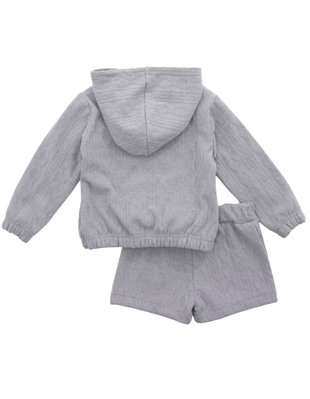 Πλεκτό σετ για κορίτσι, ζακέτα μπλούζα και σορτς, μολυβί-εκρού, Regular Fit, 57%VISC41%POL2%EA. Πλεκτό σετ για κορίτσι, ζακέτα μπλούζα και σορτς, μολυβί-εκρού, Regular Fit, 57%VISC41%POL2%EA.