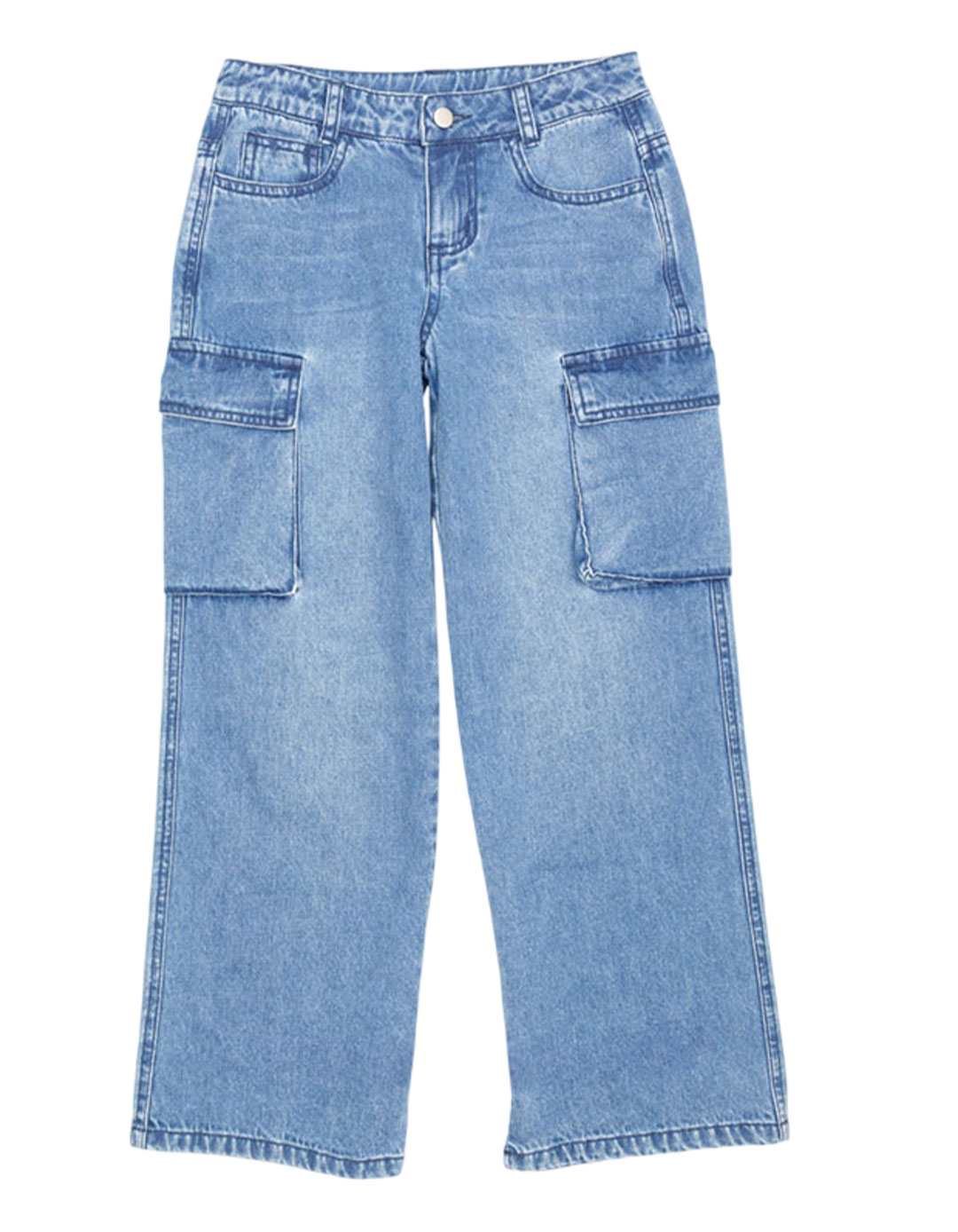  Cargo Τζιν Παντελόνι για Κορίτσι (6-16 Ετών) με Πλαϊνές Τσέπες.Regular Fit.