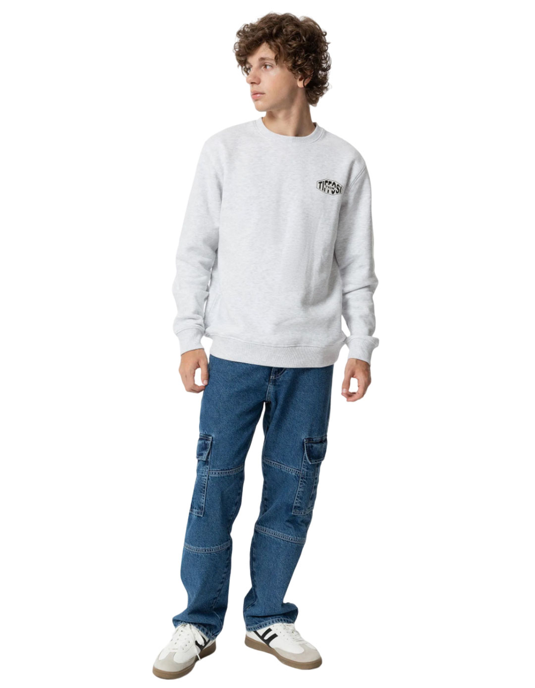 Παντελόνι τζιν cargo για αγόρι wide leg fit, μπλε, 100% βαμβάκι.