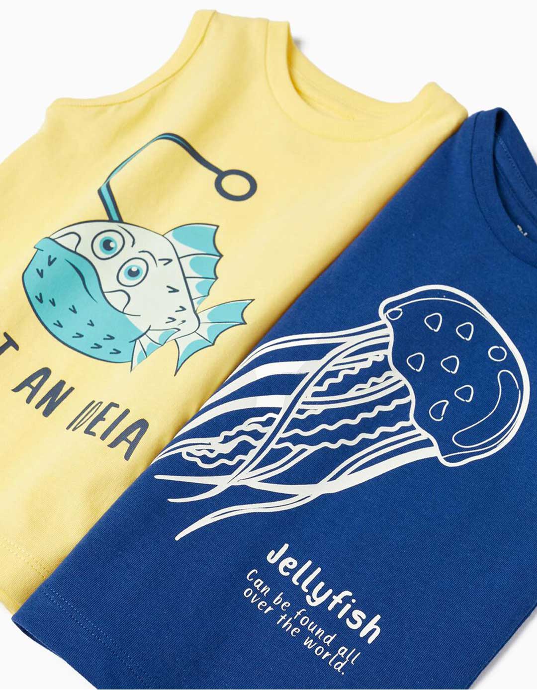 Σετ δύο κοντομάνικα μπλουζάκια για αγόρια, κίτρινο/μπλε, Slim Fit, 100% βαμβάκι. Σετ δύο κοντομάνικα μπλουζάκια για αγόρια, κίτρινο/μπλε, Slim Fit, 100% βαμβάκι.