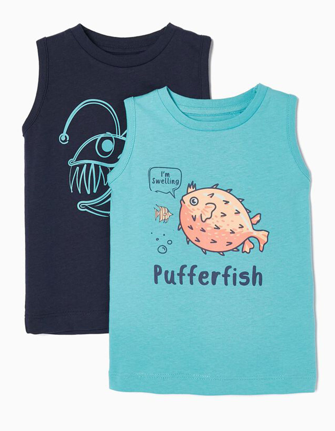 Σετ δύο αμάνικα μπλουζάκια  για αγοράκι, μπλε, Slim Fit, 100% βαμβάκι. Σετ δύο αμάνικα μπλουζάκια  για αγοράκι, μπλε, Slim Fit, 100% βαμβάκι.