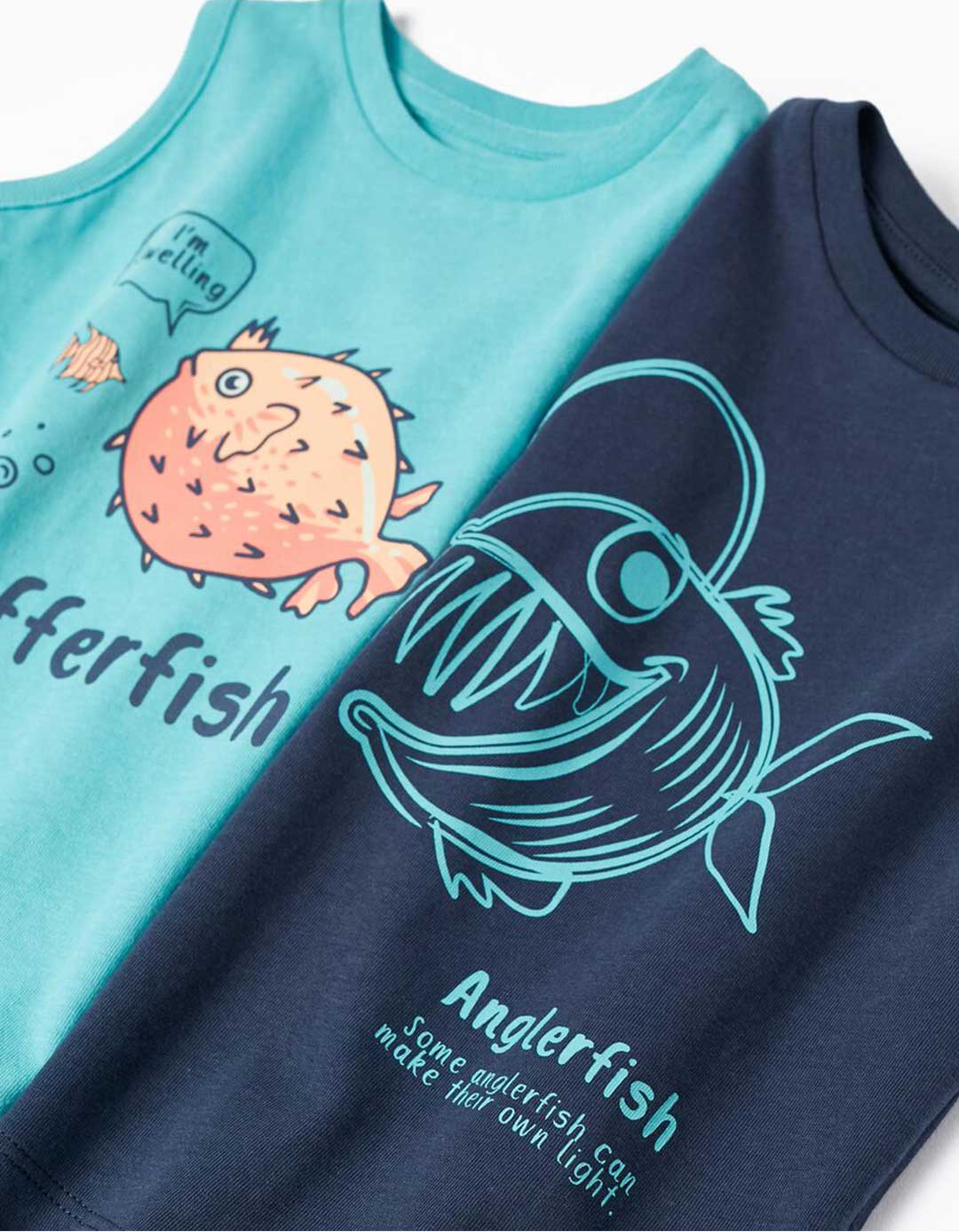 Σετ δύο αμάνικα μπλουζάκια  για αγοράκι, μπλε, Slim Fit, 100% βαμβάκι. Σετ δύο αμάνικα μπλουζάκια  για αγοράκι, μπλε, Slim Fit, 100% βαμβάκι.