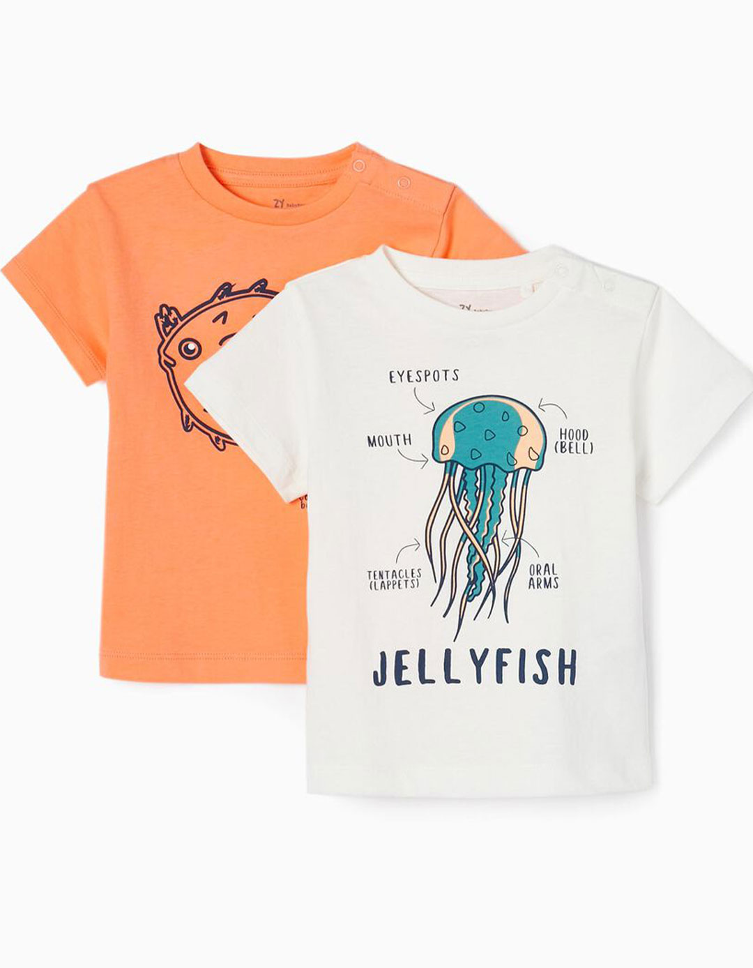 Σετ δύο κοντομάνικα μπλουζάκια για αγόρια, λευκό/πορτοκαλί, Slim Fit, 100% βαμβάκι.