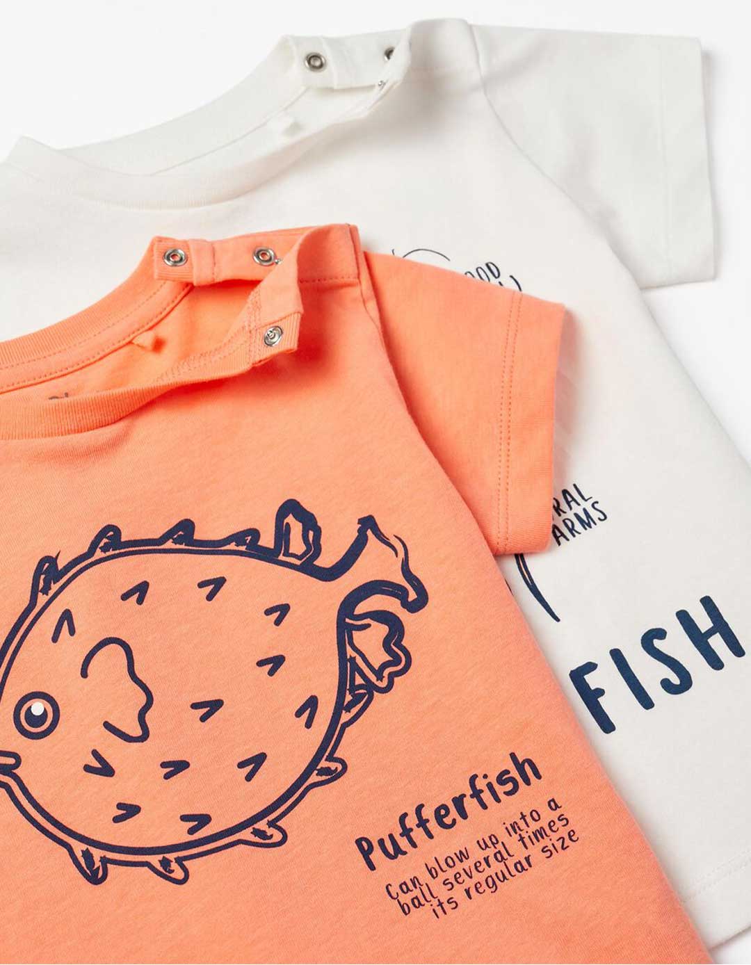 Σετ δύο κοντομάνικα μπλουζάκια για αγόρια, λευκό/πορτοκαλί, Slim Fit, 100% βαμβάκι. Σετ δύο κοντομάνικα μπλουζάκια για αγόρια, λευκό/πορτοκαλί, Slim Fit, 100% βαμβάκι.