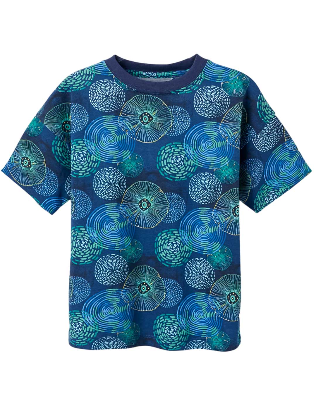 Σκούρο μπλε κοντομάνικο μπλουζάκι για αγόρια, με εμπριμέ σχέδιο. 100% βαμβάκι,slim fit.