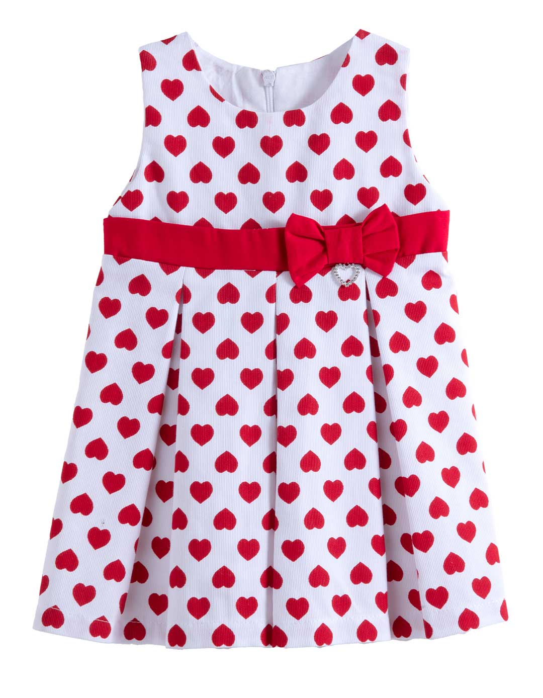 Βρεφικό φόρεμα λευκό με κόκκινες καρδιές και φιόγκο Babylon Fashion,62%cotton35%pl2%visc.Regular Fit.