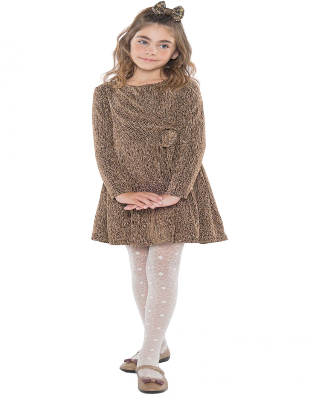 Παιδικό φόρεμα  για κορίτσι Babylon Fashion χρυσό με φιόγκο,Regular Fit.