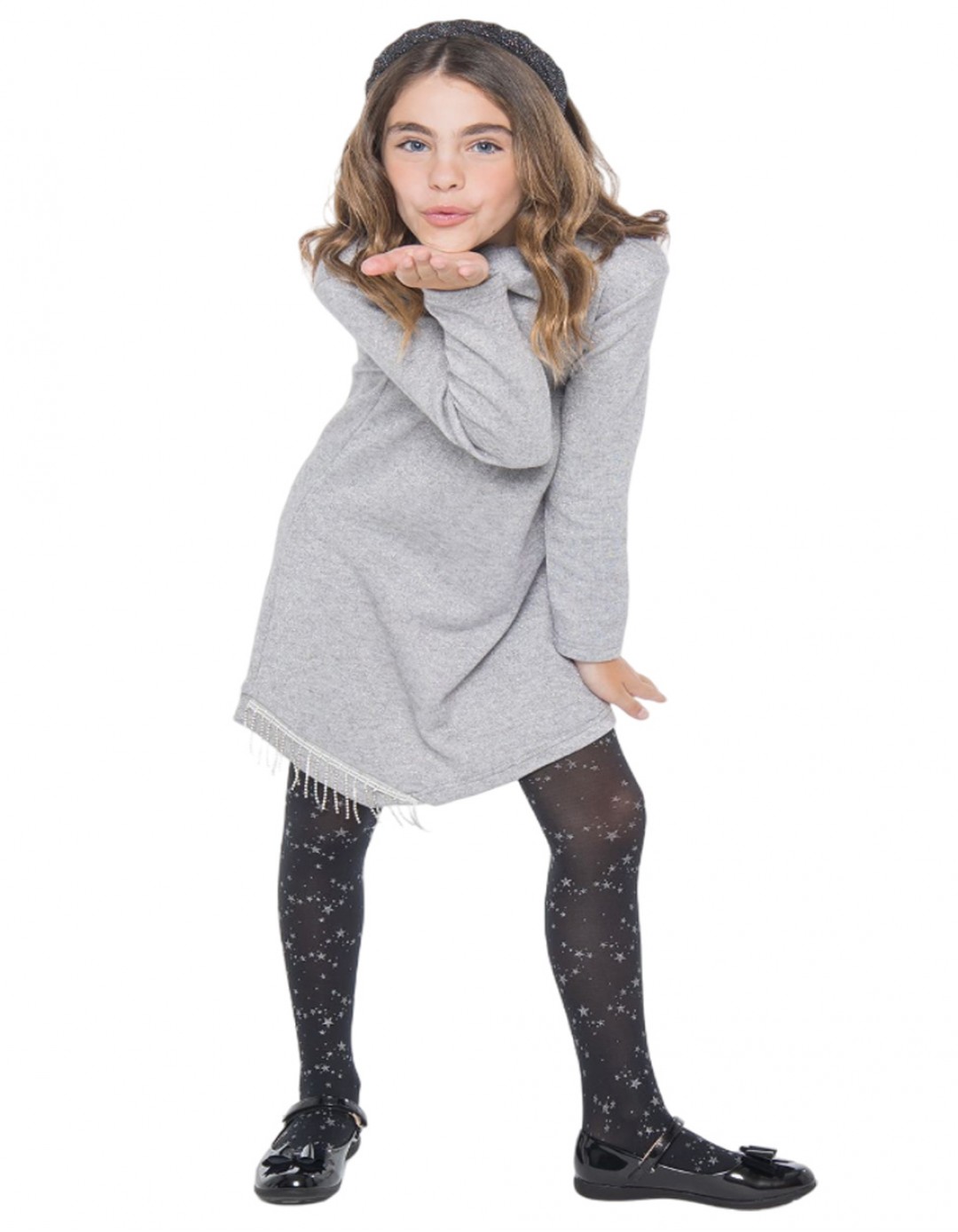 Παιδικό πλεκτό φόρεμα για κορίτσι, ασημί, Regular Fit, 50% Visc-28% Pol-22% Nyl.