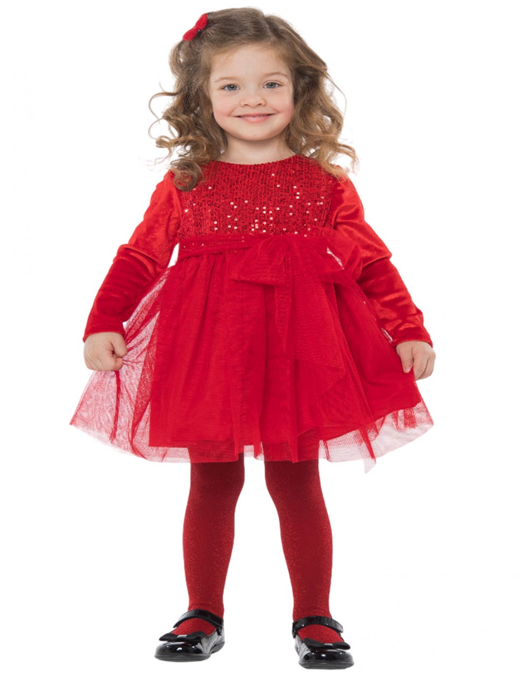 Παιδικό φόρεμα για κορίτσι με τούλι και παγιέτες, κόκκινο, Regular Fit, 30% Cott-68% Pl-2% L.