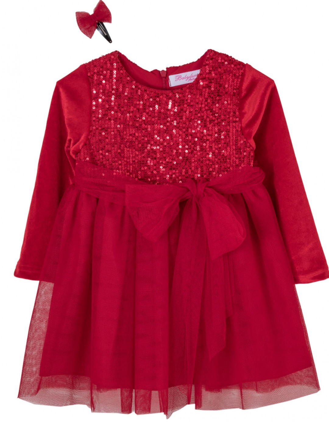 Παιδικό φόρεμα για κορίτσι με τούλι και παγιέτες, κόκκινο, Regular Fit, 30% Cott-68% Pl-2% L. Παιδικό φόρεμα για κορίτσι με τούλι και παγιέτες, κόκκινο, Regular Fit, 30% Cott-68% Pl-2% L.