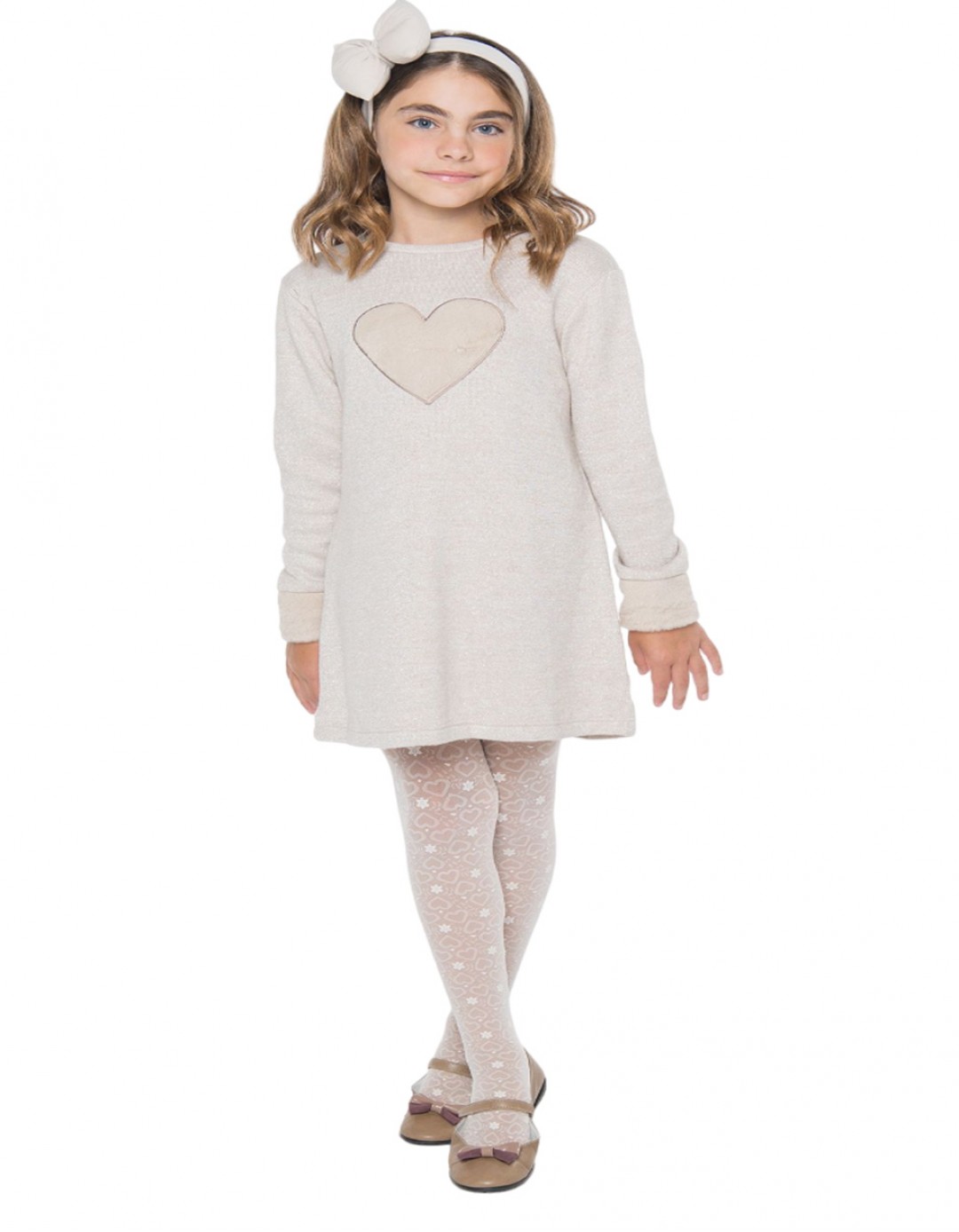 Παιδικό φόρεμα για κορίτσι, μπεζ, Regular Fit, 50% Visc-28% Pol-22% Nyl.