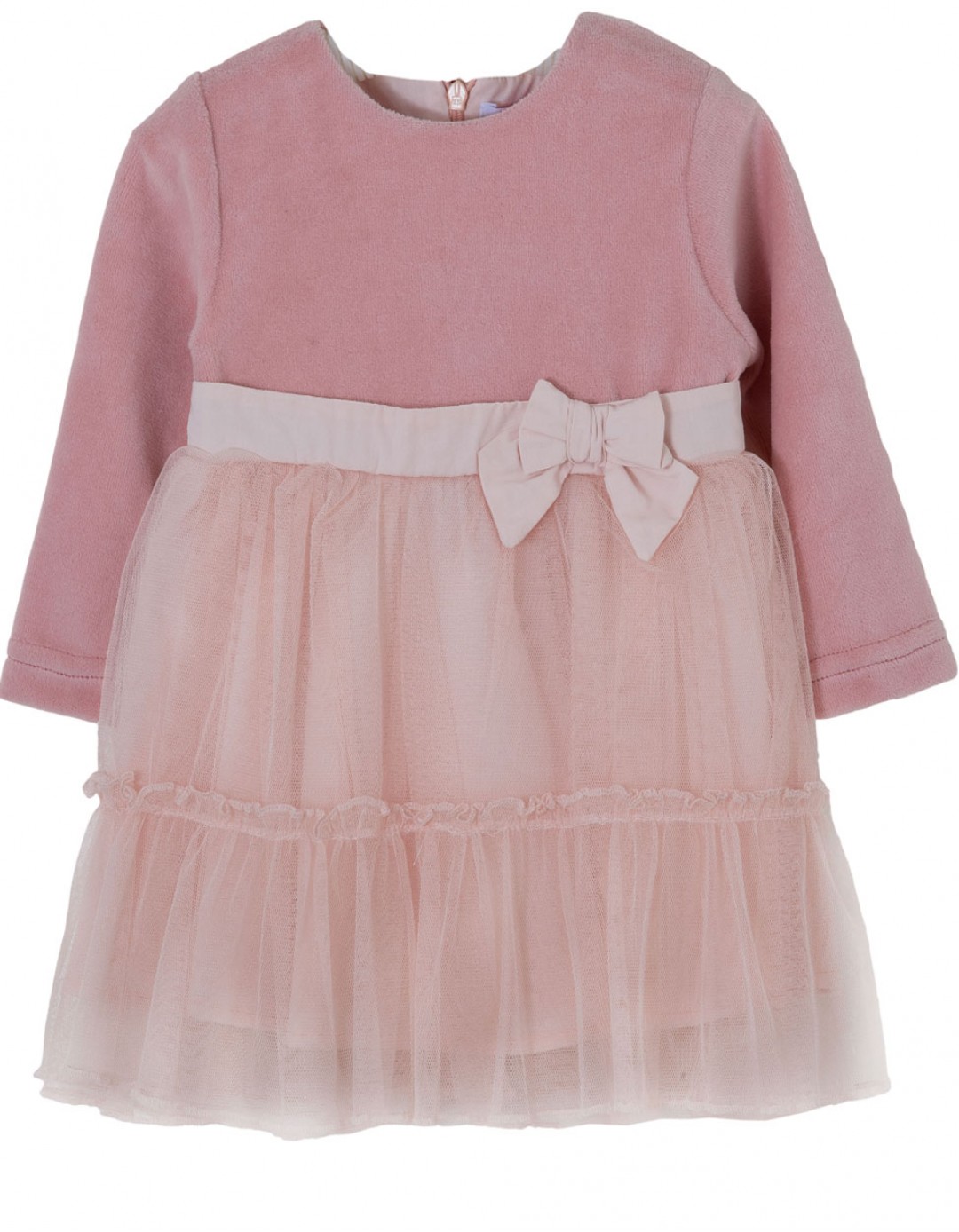 Βρεφικό βελουτέ φόρεμα για κορίτσι με τούλι ,ροζ, Regular Fit, 60% Cott-40% PL.