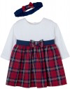 Βρεφικό βελουτέ φόρεμα για κορίτσι, καρώ, λευκό, Regular Fit, 70% Cott-30% Pol.