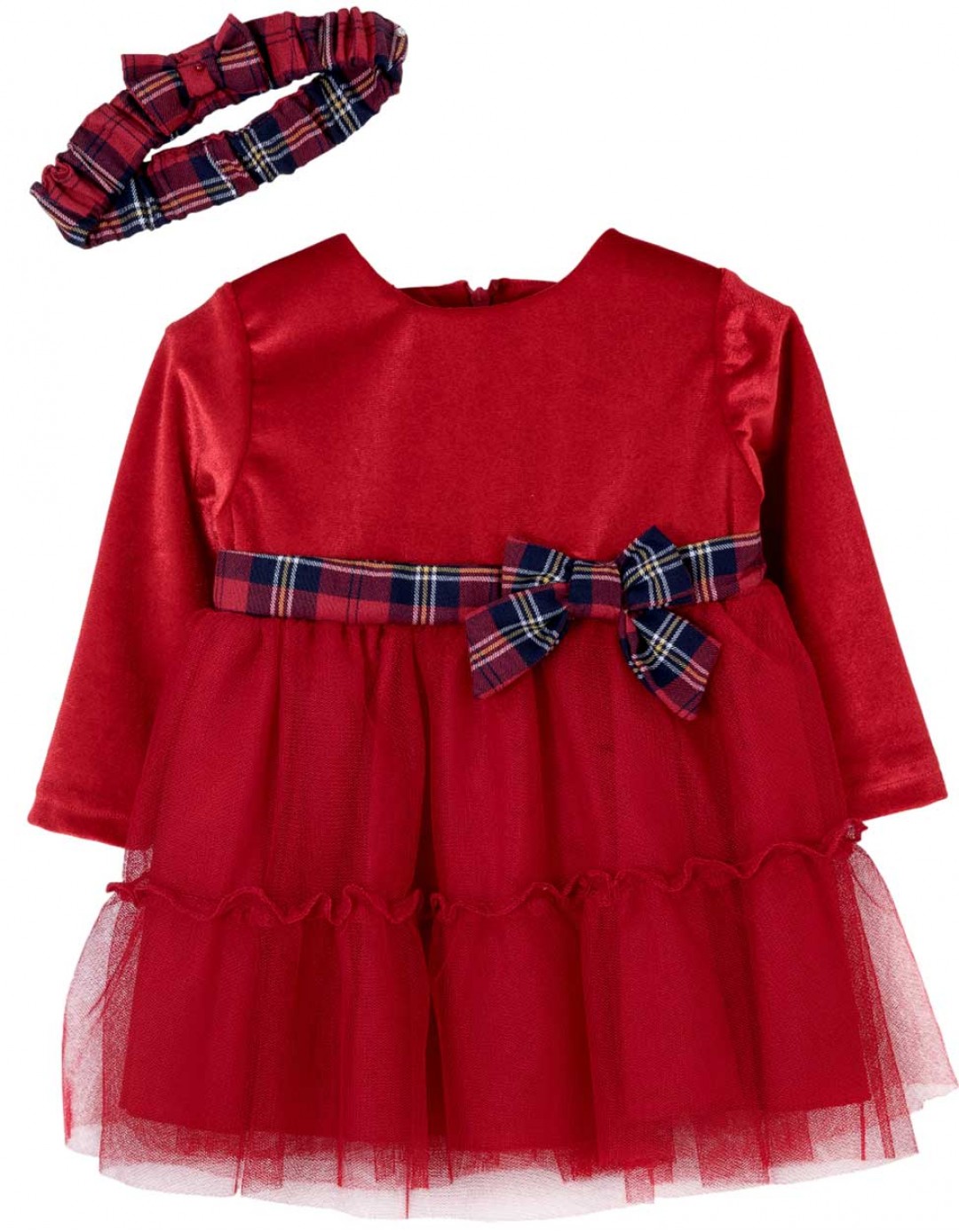Βρεφικό βελουτέ φόρεμα για κορίτσι με τούλι ,κόκκινο, Regular Fit, 50% Cott-48% PL-2% L.