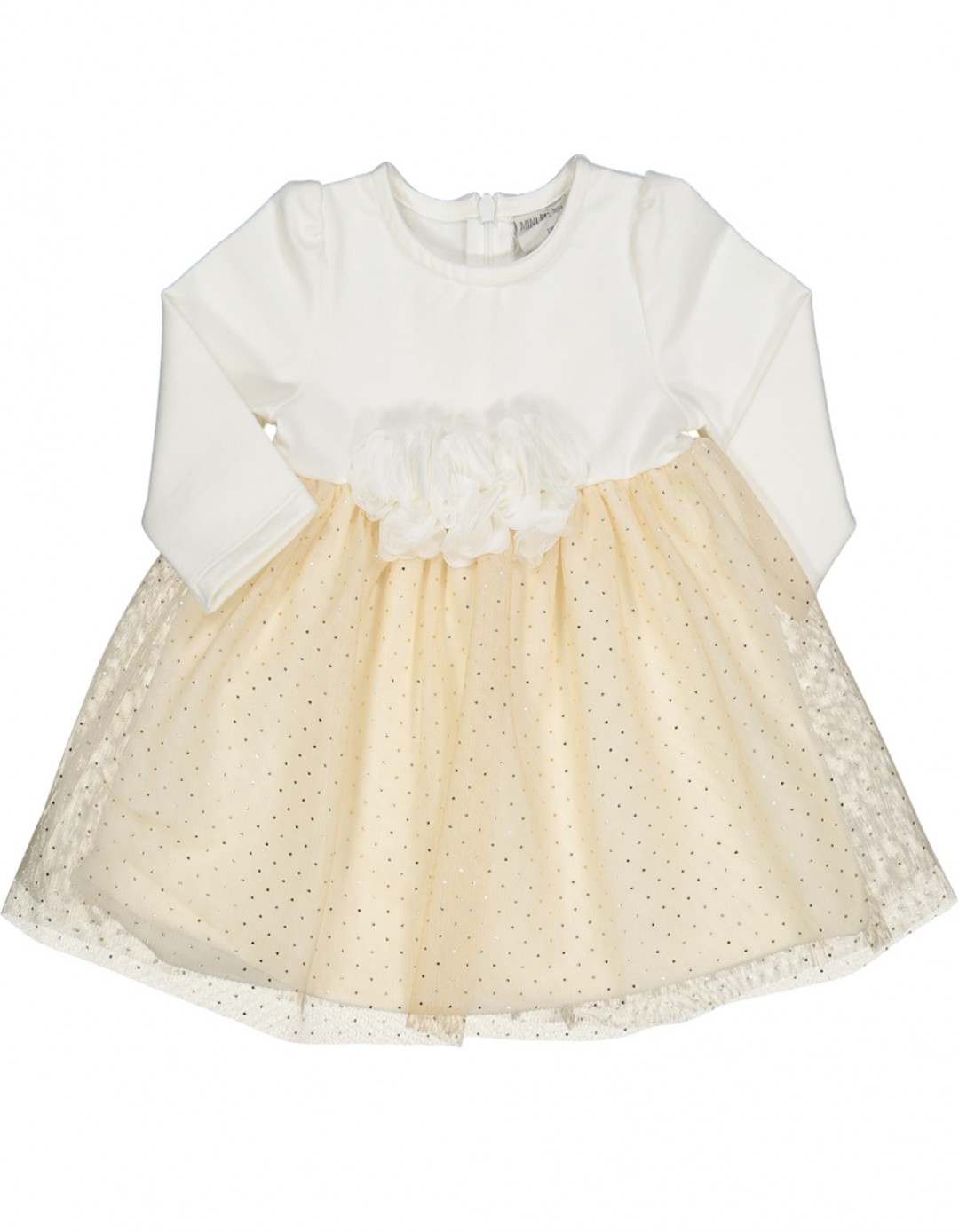 Βρεφικό φόρεμα για κορίτσι με τούλι ,εκρού-χρυσό, Regular Fit, 95% βαμβάκι-5% ελαστίνη.