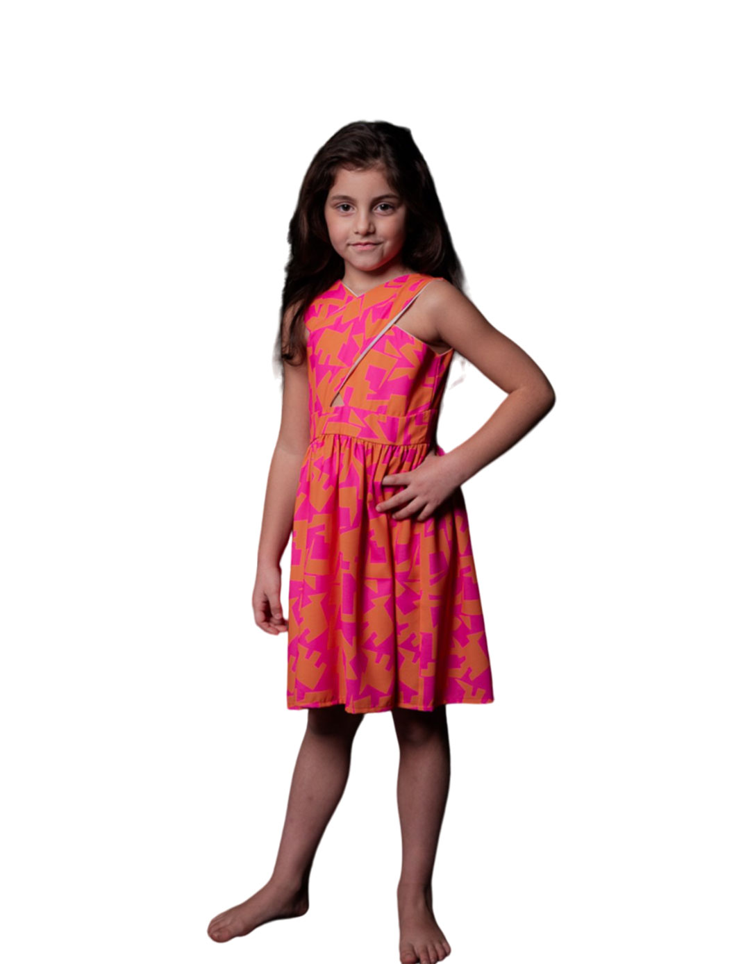 Φόρεμα εμπριμέ για κορίτσι πορτοκαλί 100%pes.Regular Fit. Φόρεμα εμπριμέ για κορίτσι πορτοκαλί 100%pes.Regular Fit.