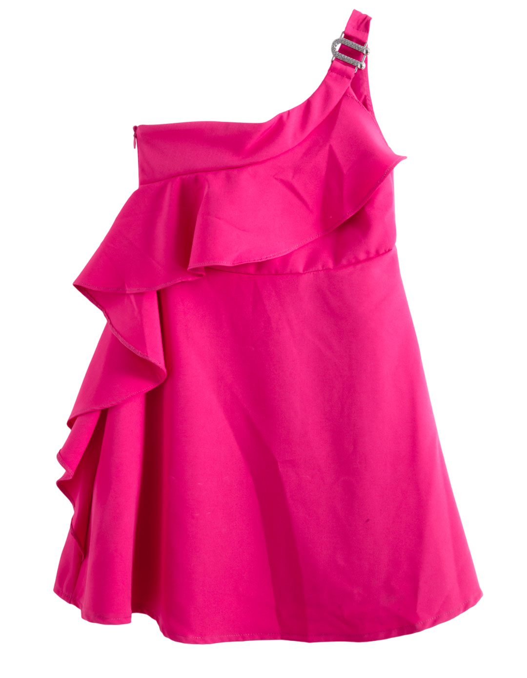 Φόρεμα κοριτσίστικο φούξια με έναν ώμο και βολάν.Regular Fit.