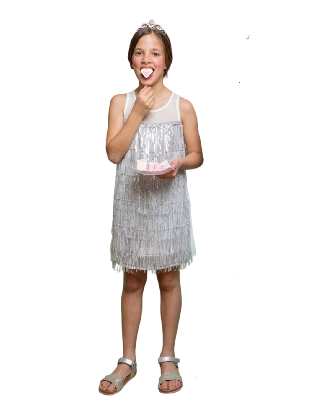 Λευκό φόρεμα για κορίτσι με κρόσια,100% pes.Regular Fit. Λευκό φόρεμα για κορίτσι με κρόσια,100% pes.Regular Fit.