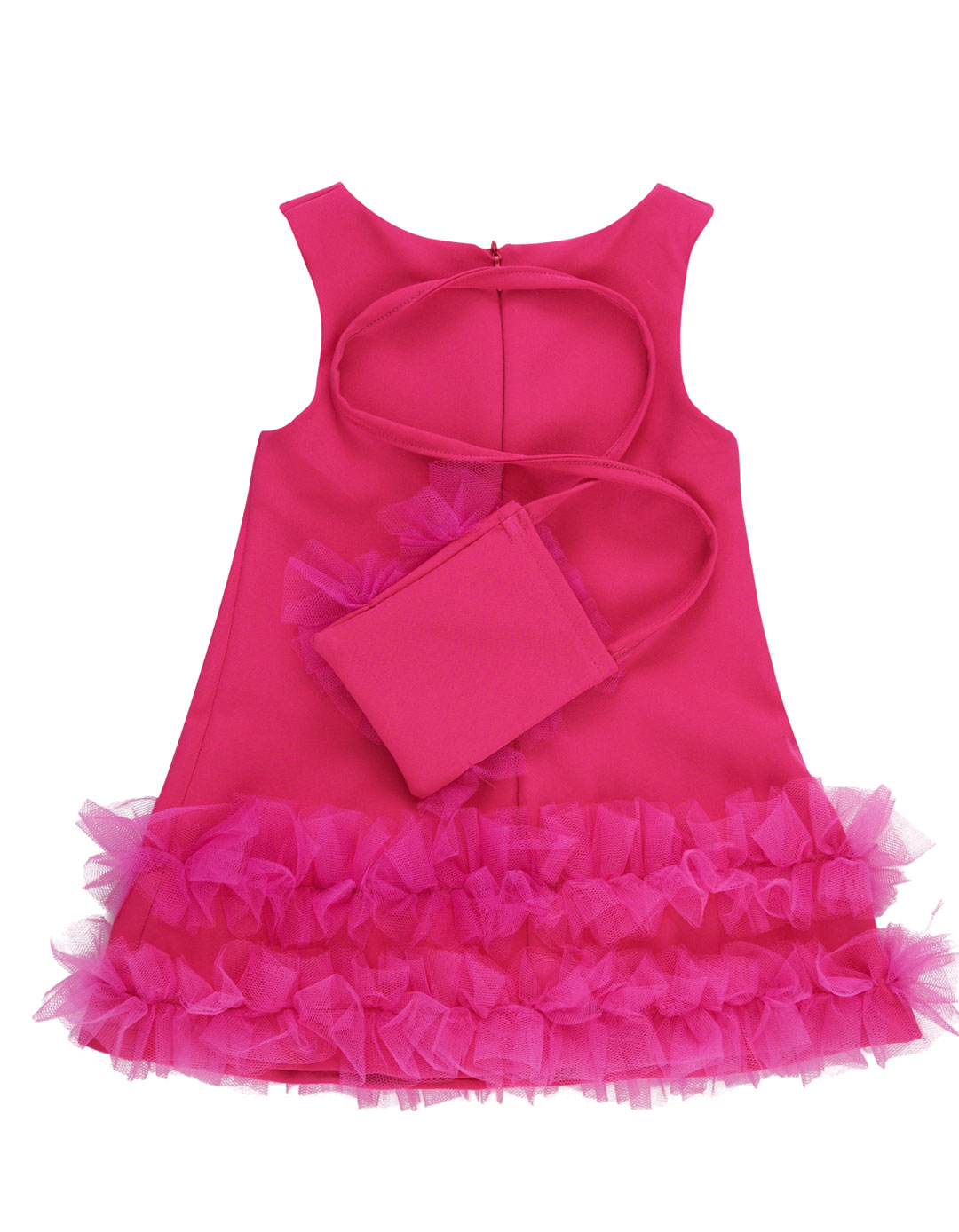 Παιδικό φόρεμα σε φούξια απόχρωση με τούλι και τσαντάκι,89%Pes 11%Sp / 100%Pes .Regular Fit.