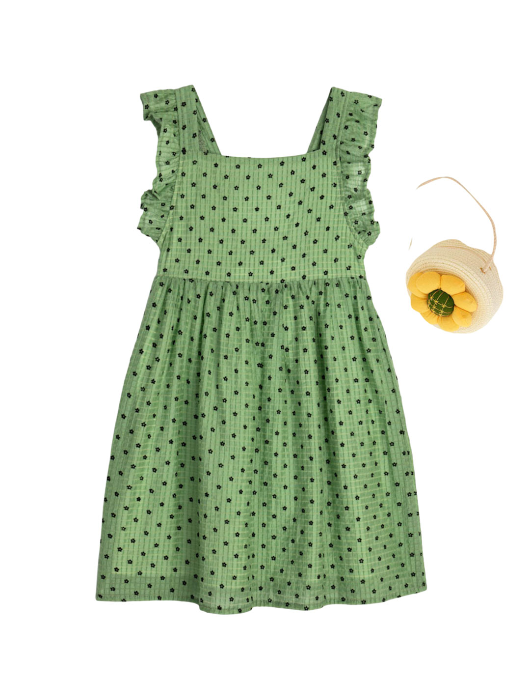 Παιδικό Φόρεμα Πράσινο με Τιράντες & Τσαντάκι Λουλούδι- For Funky Kids-100% cotton.Regular Fit.