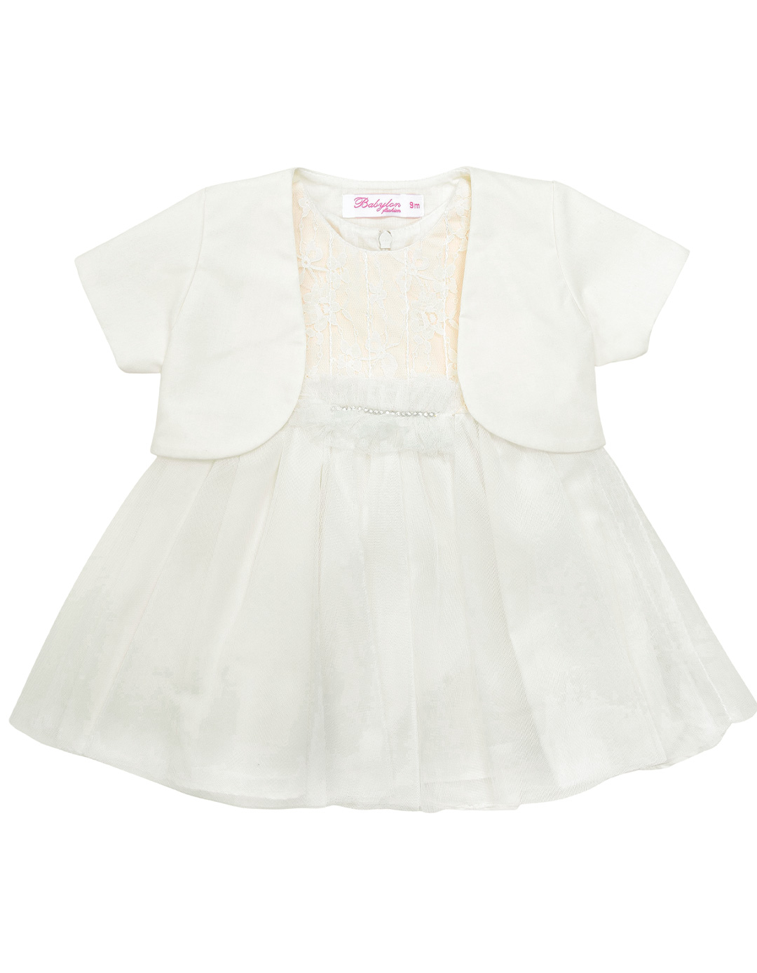 Φόρεμα με μπολερό , εκρού -ροζ, Regular Fit, 50% COTT, 30%VIS, 20%P.