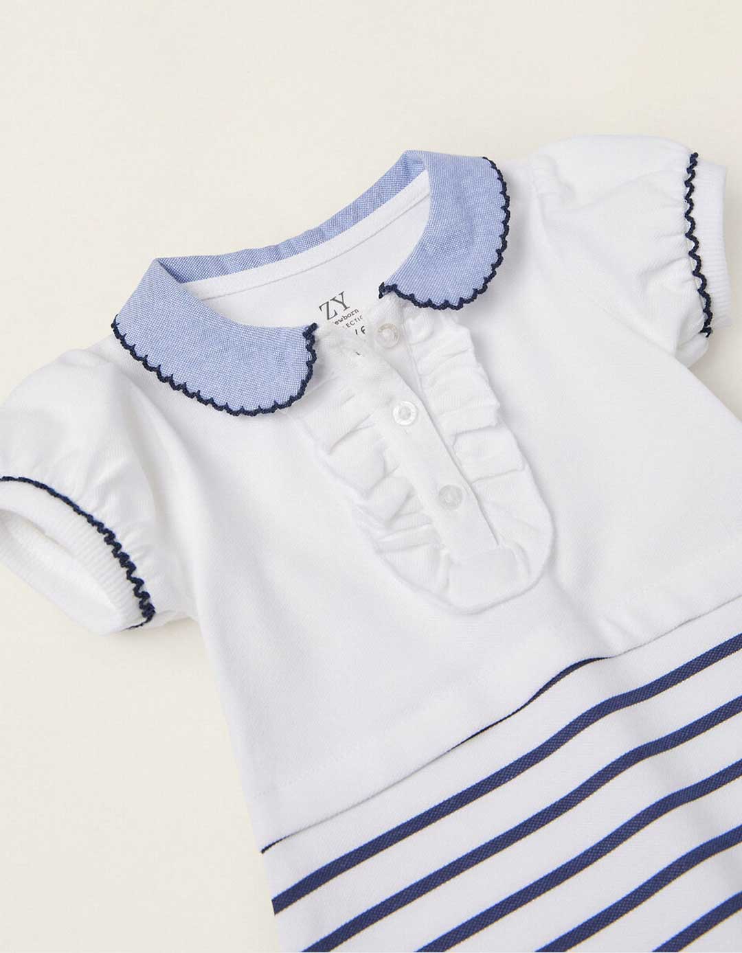 Φόρεμα για κορίτσι πικέ, Λευκό/Μπλε, Slim Fit, 100% βαμβάκι. Φόρεμα για κορίτσι πικέ, Λευκό/Μπλε, Slim Fit, 100% βαμβάκι.