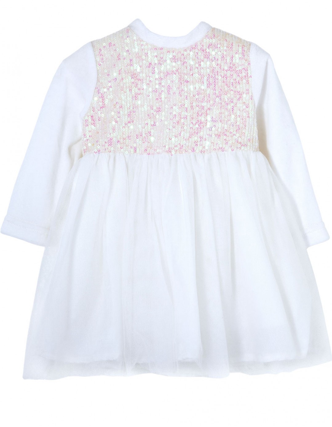 Βρεφικό φόρεμα με μπολερό, τούλι και παγιέτες για κορίτσι, λευκό, Regular Fit, 60% Pol, 40% Cott.