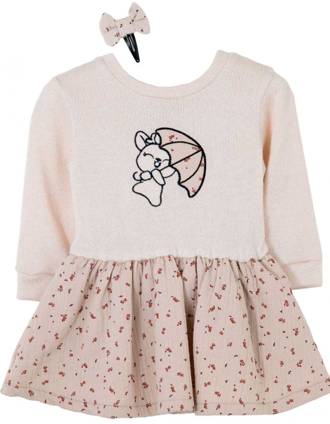 Βρεφικό πλεκτό φόρεμα για κορίτσι, μπεζ, Regular Fit, 30% Cott-30% Vis-20% Pes-12% Pa.