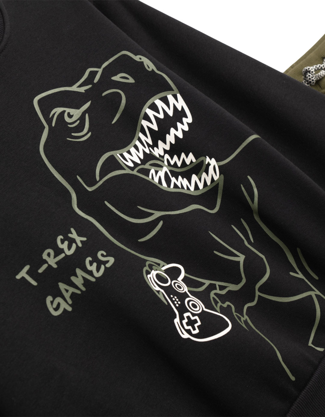 Σετ φόρμα φούτερ αγορίστικη Forfunkykids μαύρο χακί με στάμπα T-Rex