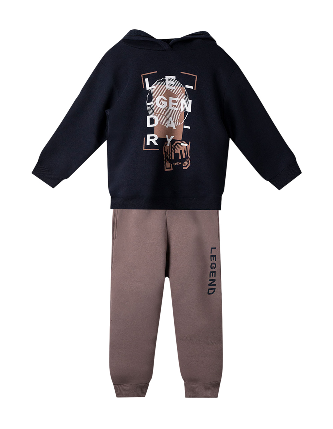  Φόρμα για αγόρι με κουκούλα NEK Kidswear σε μπλε μαρέν και ελεφαντί χρώμα.Regular Fit.