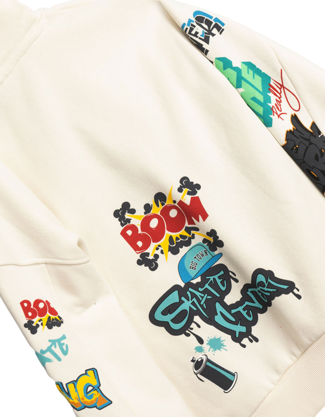 Σετ φόρμα φούτερ For Funky Kids εκρού ανθρακί με στάμπες graffiti για αγόρια